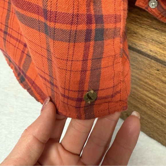 Eddie Bauer size medium Orange plaid tunic length  Buttoned Blouse - Picture 7 of 8